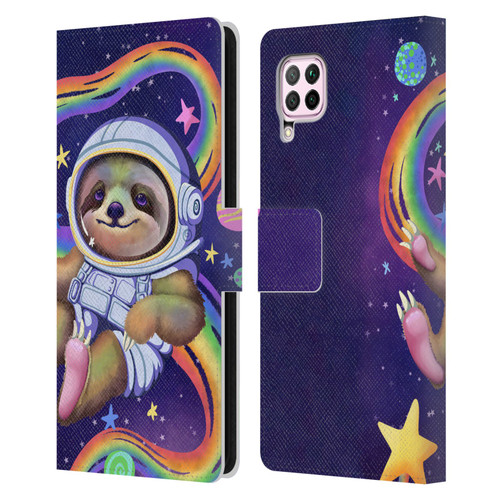 Carla Morrow Rainbow Animals Sloth Wearing A Space Suit Leather Book Wallet Case Cover For Huawei Nova 6 SE / P40 Lite