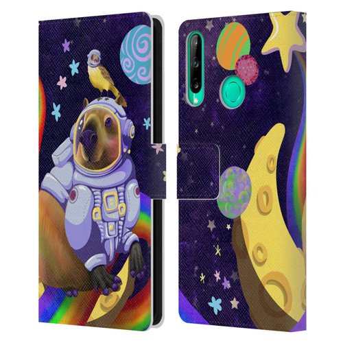 Carla Morrow Rainbow Animals Capybara Sitting On A Moon Leather Book Wallet Case Cover For Huawei P40 lite E