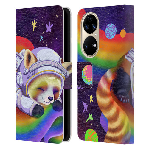 Carla Morrow Rainbow Animals Red Panda Sleeping Leather Book Wallet Case Cover For Huawei P50