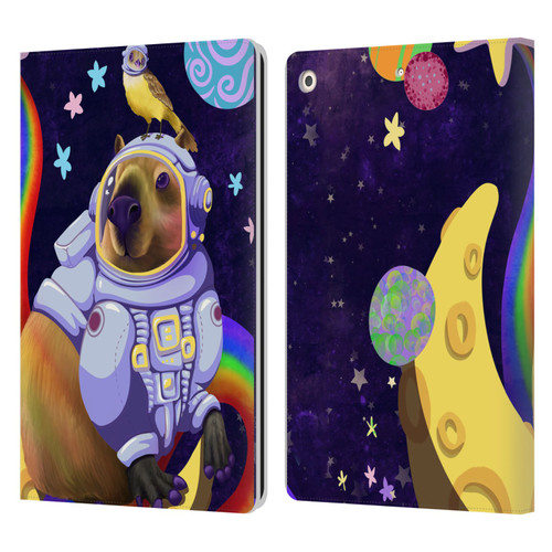 Carla Morrow Rainbow Animals Capybara Sitting On A Moon Leather Book Wallet Case Cover For Apple iPad 10.2 2019/2020/2021