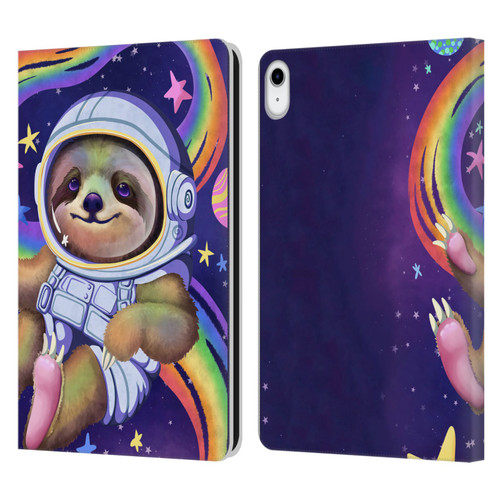 Carla Morrow Rainbow Animals Sloth Wearing A Space Suit Leather Book Wallet Case Cover For Apple iPad 10.9 (2022)