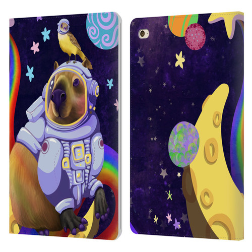 Carla Morrow Rainbow Animals Capybara Sitting On A Moon Leather Book Wallet Case Cover For Apple iPad mini 4