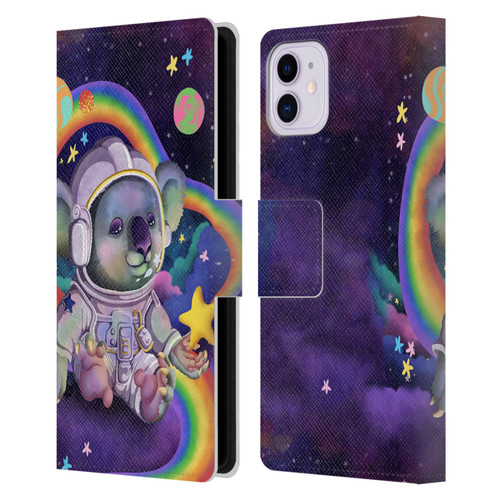 Carla Morrow Rainbow Animals Koala In Space Leather Book Wallet Case Cover For Apple iPhone 11