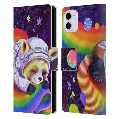 Carla Morrow Rainbow Animals Red Panda Sleeping Leather Book Wallet Case Cover For Apple iPhone 11