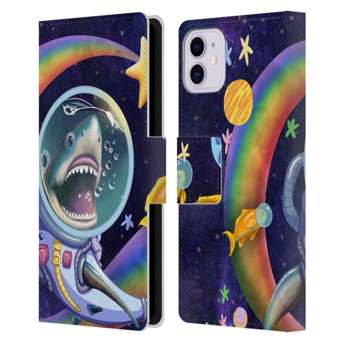 Carla Morrow Rainbow Animals Shark & Fish In Space Leather Book Wallet Case Cover For Apple iPhone 11