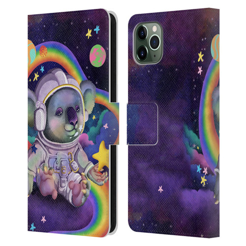 Carla Morrow Rainbow Animals Koala In Space Leather Book Wallet Case Cover For Apple iPhone 11 Pro Max