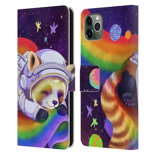 Carla Morrow Rainbow Animals Red Panda Sleeping Leather Book Wallet Case Cover For Apple iPhone 11 Pro Max