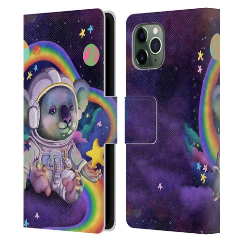 Carla Morrow Rainbow Animals Koala In Space Leather Book Wallet Case Cover For Apple iPhone 11 Pro