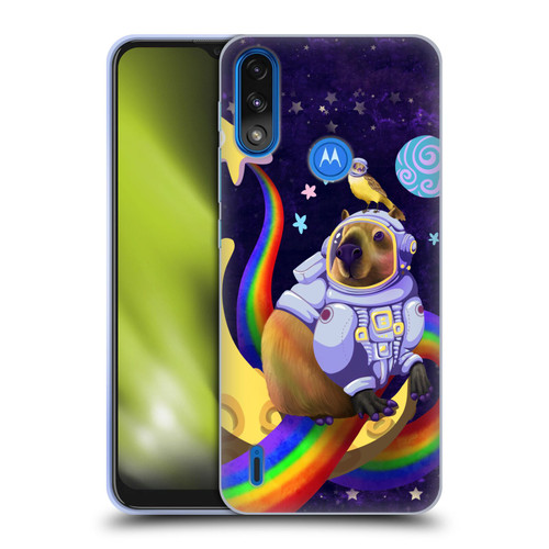 Carla Morrow Rainbow Animals Capybara Sitting On A Moon Soft Gel Case for Motorola Moto E7 Power / Moto E7i Power