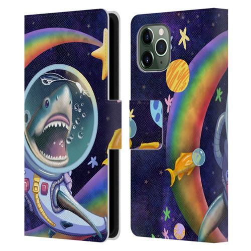 Carla Morrow Rainbow Animals Shark & Fish In Space Leather Book Wallet Case Cover For Apple iPhone 11 Pro
