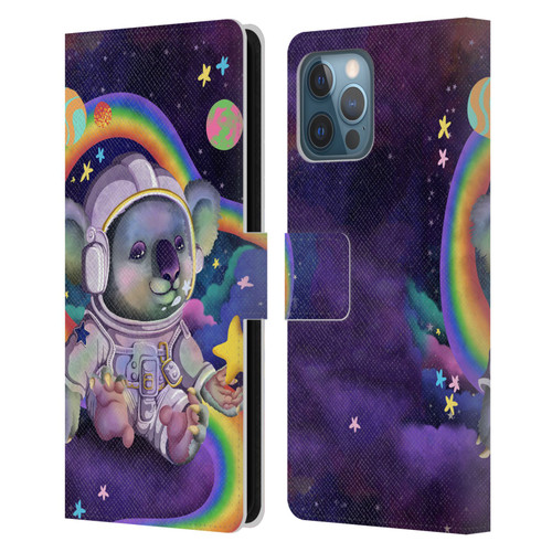 Carla Morrow Rainbow Animals Koala In Space Leather Book Wallet Case Cover For Apple iPhone 12 Pro Max