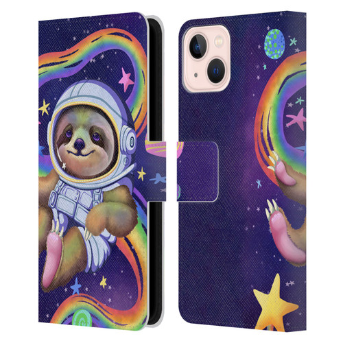 Carla Morrow Rainbow Animals Sloth Wearing A Space Suit Leather Book Wallet Case Cover For Apple iPhone 13