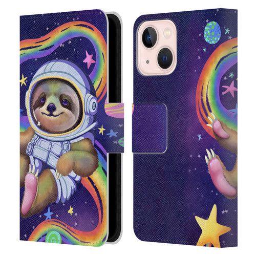 Carla Morrow Rainbow Animals Sloth Wearing A Space Suit Leather Book Wallet Case Cover For Apple iPhone 13 Mini