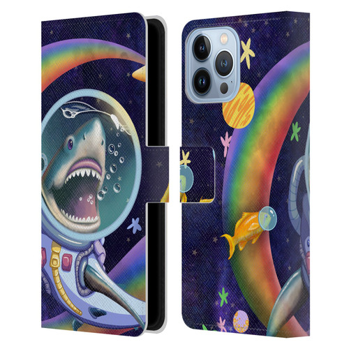Carla Morrow Rainbow Animals Shark & Fish In Space Leather Book Wallet Case Cover For Apple iPhone 13 Pro Max