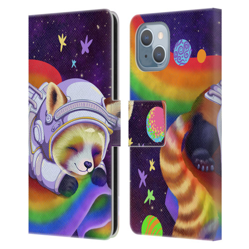 Carla Morrow Rainbow Animals Red Panda Sleeping Leather Book Wallet Case Cover For Apple iPhone 14