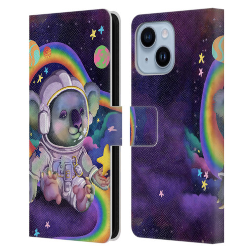 Carla Morrow Rainbow Animals Koala In Space Leather Book Wallet Case Cover For Apple iPhone 14 Plus