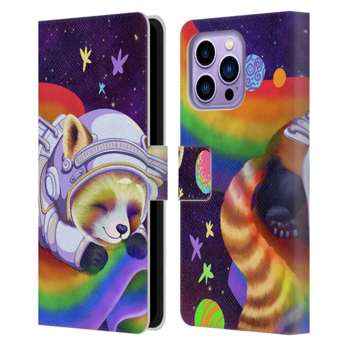 Carla Morrow Rainbow Animals Red Panda Sleeping Leather Book Wallet Case Cover For Apple iPhone 14 Pro Max