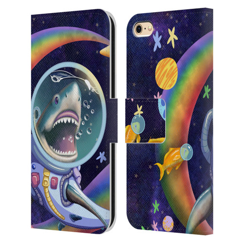 Carla Morrow Rainbow Animals Shark & Fish In Space Leather Book Wallet Case Cover For Apple iPhone 6 / iPhone 6s