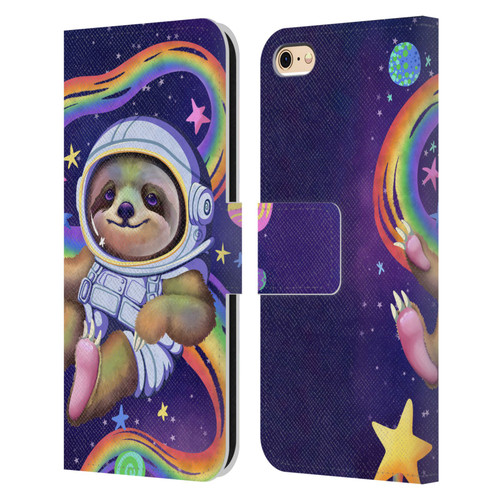 Carla Morrow Rainbow Animals Sloth Wearing A Space Suit Leather Book Wallet Case Cover For Apple iPhone 6 / iPhone 6s