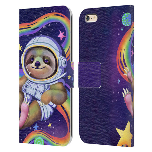 Carla Morrow Rainbow Animals Sloth Wearing A Space Suit Leather Book Wallet Case Cover For Apple iPhone 6 Plus / iPhone 6s Plus
