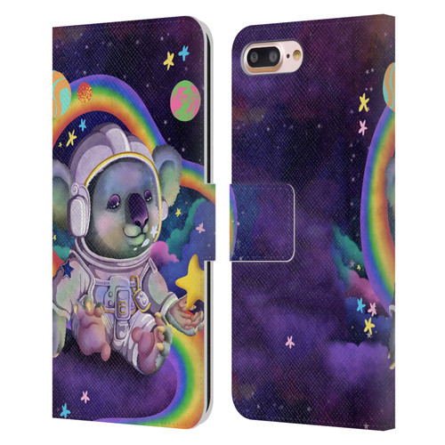 Carla Morrow Rainbow Animals Koala In Space Leather Book Wallet Case Cover For Apple iPhone 7 Plus / iPhone 8 Plus