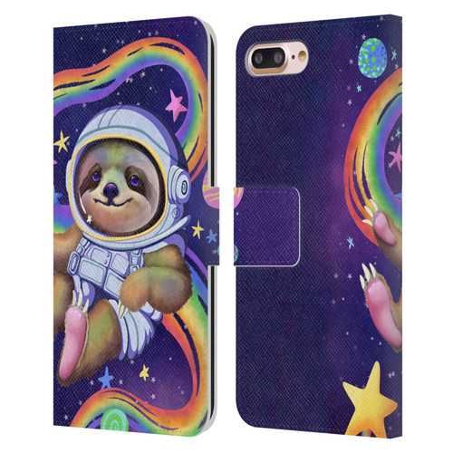Carla Morrow Rainbow Animals Sloth Wearing A Space Suit Leather Book Wallet Case Cover For Apple iPhone 7 Plus / iPhone 8 Plus