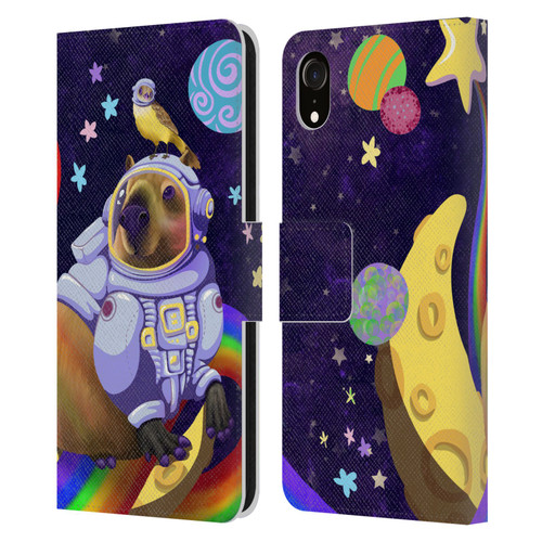 Carla Morrow Rainbow Animals Capybara Sitting On A Moon Leather Book Wallet Case Cover For Apple iPhone XR