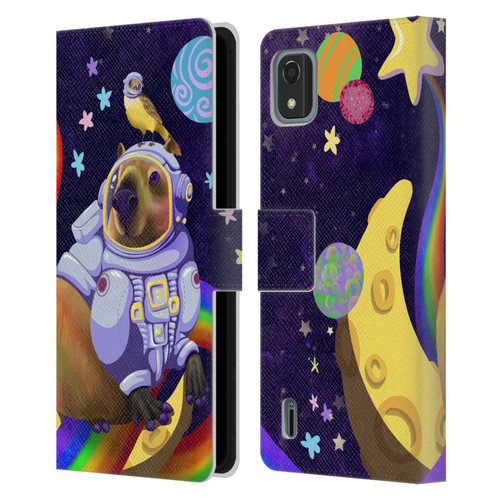 Carla Morrow Rainbow Animals Capybara Sitting On A Moon Leather Book Wallet Case Cover For Nokia C2 2nd Edition