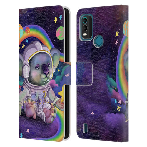 Carla Morrow Rainbow Animals Koala In Space Leather Book Wallet Case Cover For Nokia G11 Plus