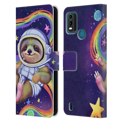 Carla Morrow Rainbow Animals Sloth Wearing A Space Suit Leather Book Wallet Case Cover For Nokia G11 Plus