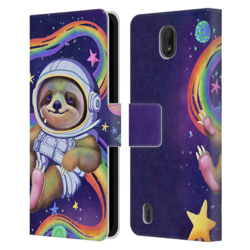 Carla Morrow Rainbow Animals Sloth Wearing A Space Suit Leather Book Wallet Case Cover For Nokia C01 Plus/C1 2nd Edition
