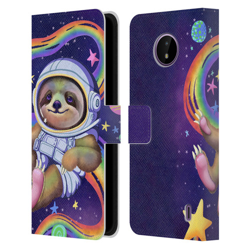 Carla Morrow Rainbow Animals Sloth Wearing A Space Suit Leather Book Wallet Case Cover For Nokia C10 / C20