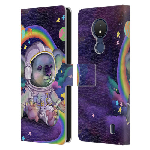Carla Morrow Rainbow Animals Koala In Space Leather Book Wallet Case Cover For Nokia C21