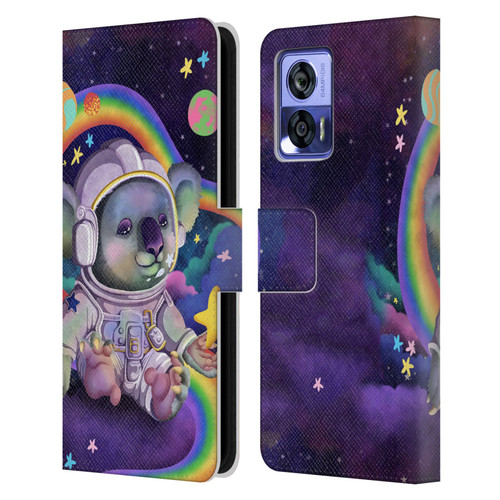 Carla Morrow Rainbow Animals Koala In Space Leather Book Wallet Case Cover For Motorola Edge 30 Neo 5G