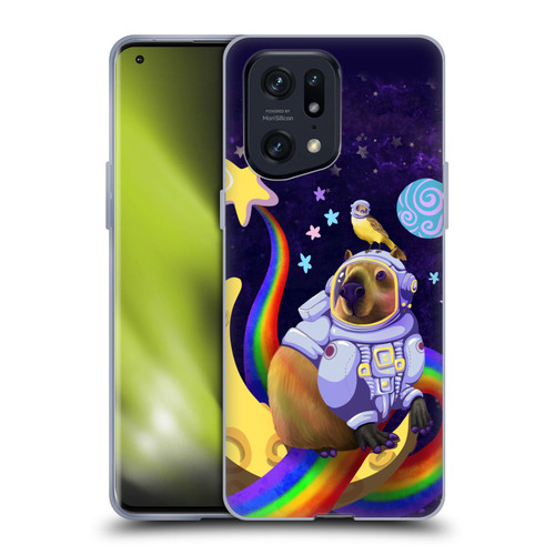 Carla Morrow Rainbow Animals Capybara Sitting On A Moon Soft Gel Case for OPPO Find X5 Pro