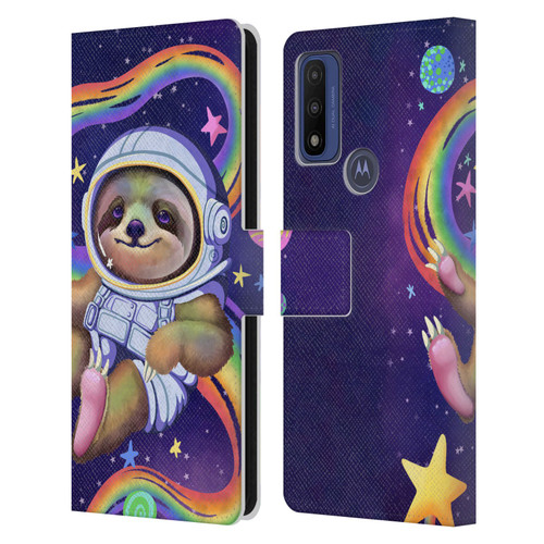 Carla Morrow Rainbow Animals Sloth Wearing A Space Suit Leather Book Wallet Case Cover For Motorola G Pure