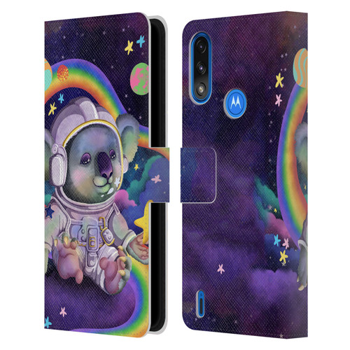 Carla Morrow Rainbow Animals Koala In Space Leather Book Wallet Case Cover For Motorola Moto E7 Power / Moto E7i Power