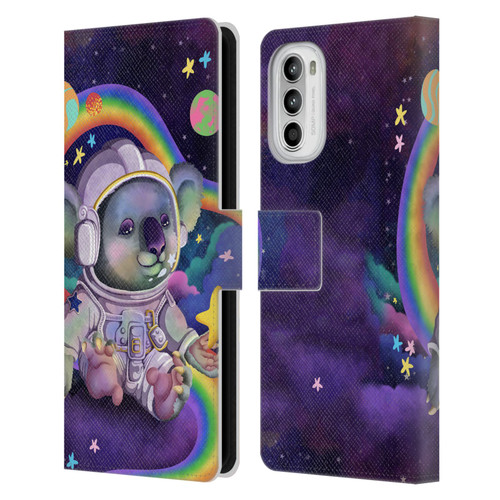 Carla Morrow Rainbow Animals Koala In Space Leather Book Wallet Case Cover For Motorola Moto G52