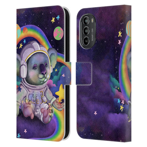 Carla Morrow Rainbow Animals Koala In Space Leather Book Wallet Case Cover For Motorola Moto G82 5G
