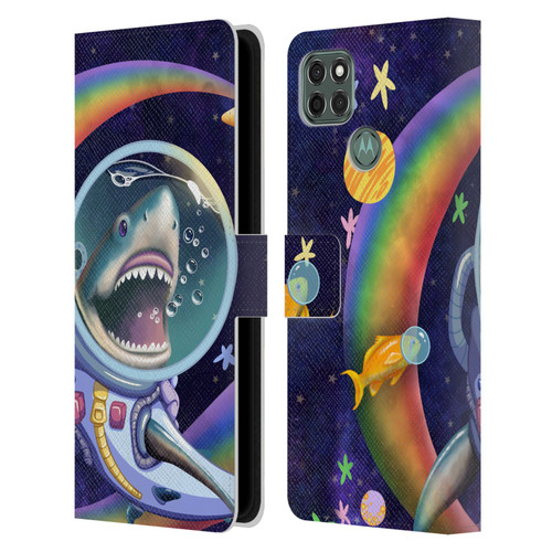 Carla Morrow Rainbow Animals Shark & Fish In Space Leather Book Wallet Case Cover For Motorola Moto G9 Power