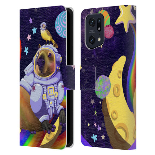 Carla Morrow Rainbow Animals Capybara Sitting On A Moon Leather Book Wallet Case Cover For OPPO Find X5
