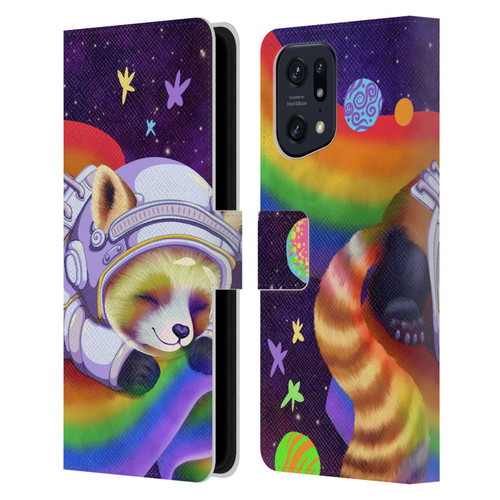 Carla Morrow Rainbow Animals Red Panda Sleeping Leather Book Wallet Case Cover For OPPO Find X5