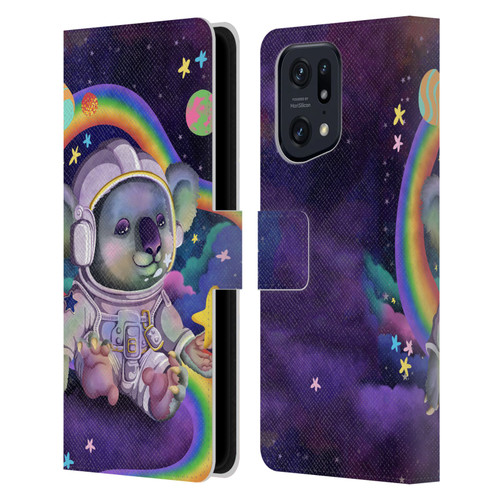 Carla Morrow Rainbow Animals Koala In Space Leather Book Wallet Case Cover For OPPO Find X5 Pro