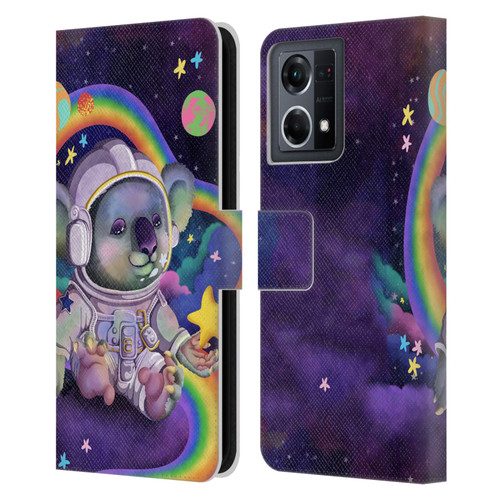 Carla Morrow Rainbow Animals Koala In Space Leather Book Wallet Case Cover For OPPO Reno8 4G