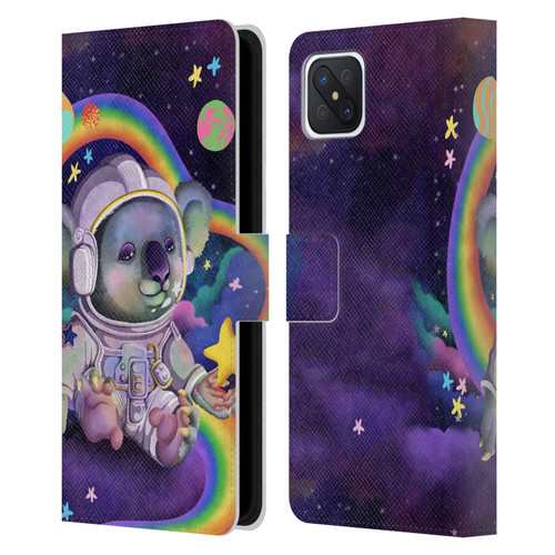 Carla Morrow Rainbow Animals Koala In Space Leather Book Wallet Case Cover For OPPO Reno4 Z 5G