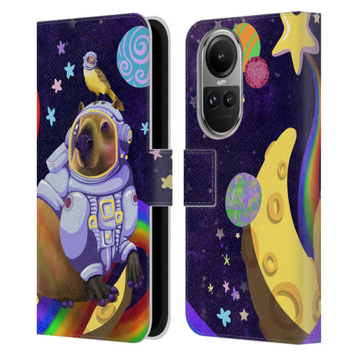Carla Morrow Rainbow Animals Capybara Sitting On A Moon Leather Book Wallet Case Cover For OPPO Reno10 5G / Reno10 Pro 5G