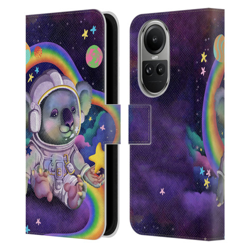 Carla Morrow Rainbow Animals Koala In Space Leather Book Wallet Case Cover For OPPO Reno10 5G / Reno10 Pro 5G