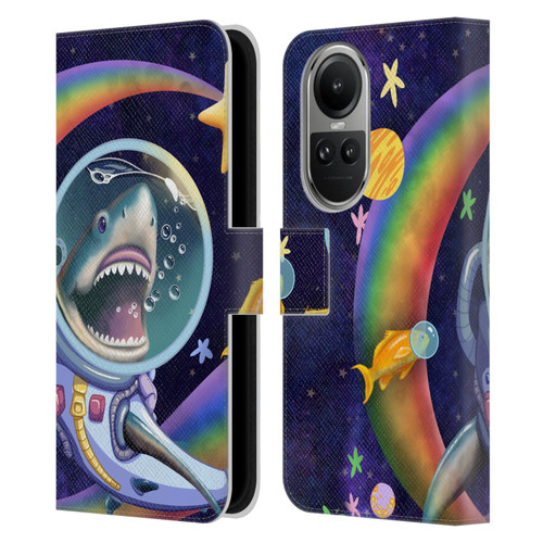 Carla Morrow Rainbow Animals Shark & Fish In Space Leather Book Wallet Case Cover For OPPO Reno10 5G / Reno10 Pro 5G