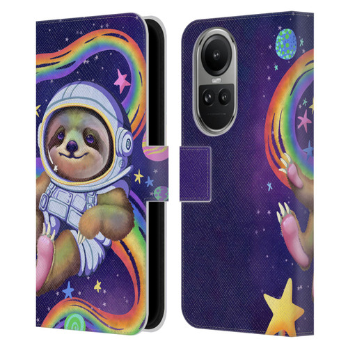 Carla Morrow Rainbow Animals Sloth Wearing A Space Suit Leather Book Wallet Case Cover For OPPO Reno10 5G / Reno10 Pro 5G