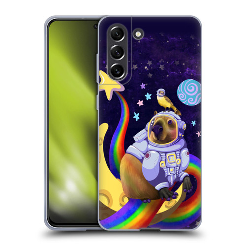 Carla Morrow Rainbow Animals Capybara Sitting On A Moon Soft Gel Case for Samsung Galaxy S21 FE 5G